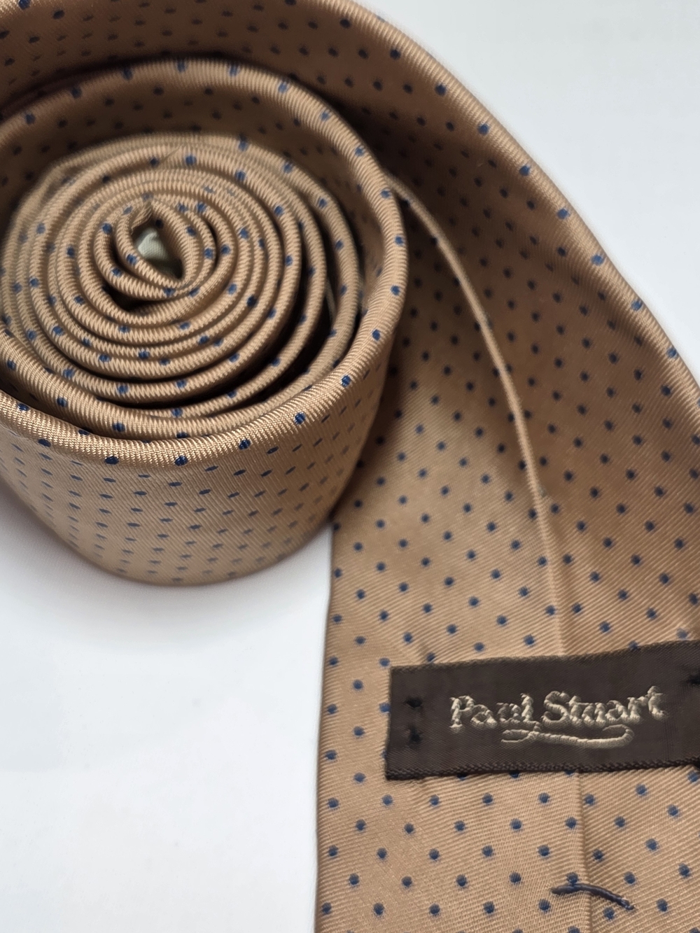 Paul Stuart Mens 100% Silk Orange W/ Blue Polka Dot VTG Tie 3x57"